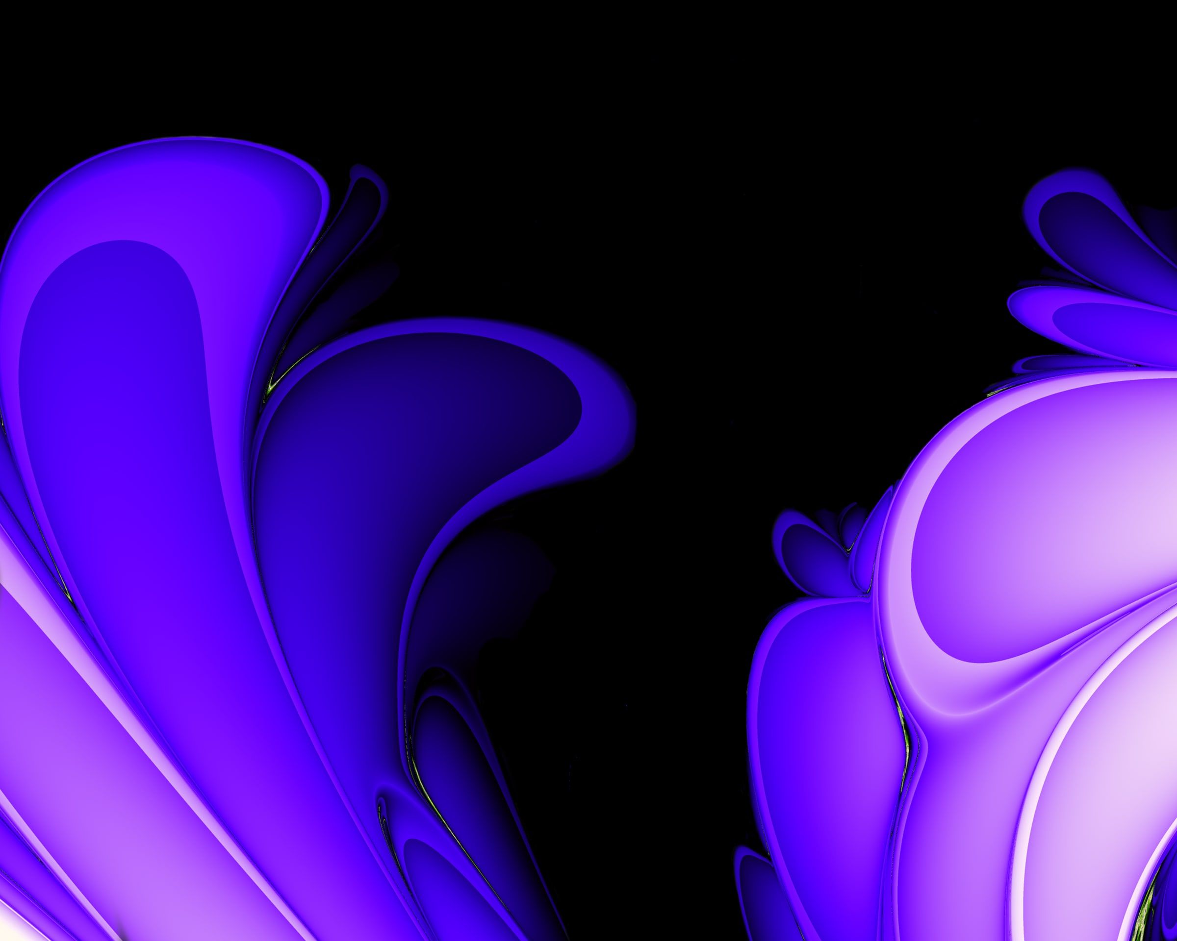 Glossy ultraviolet forms curling up out of a black ground